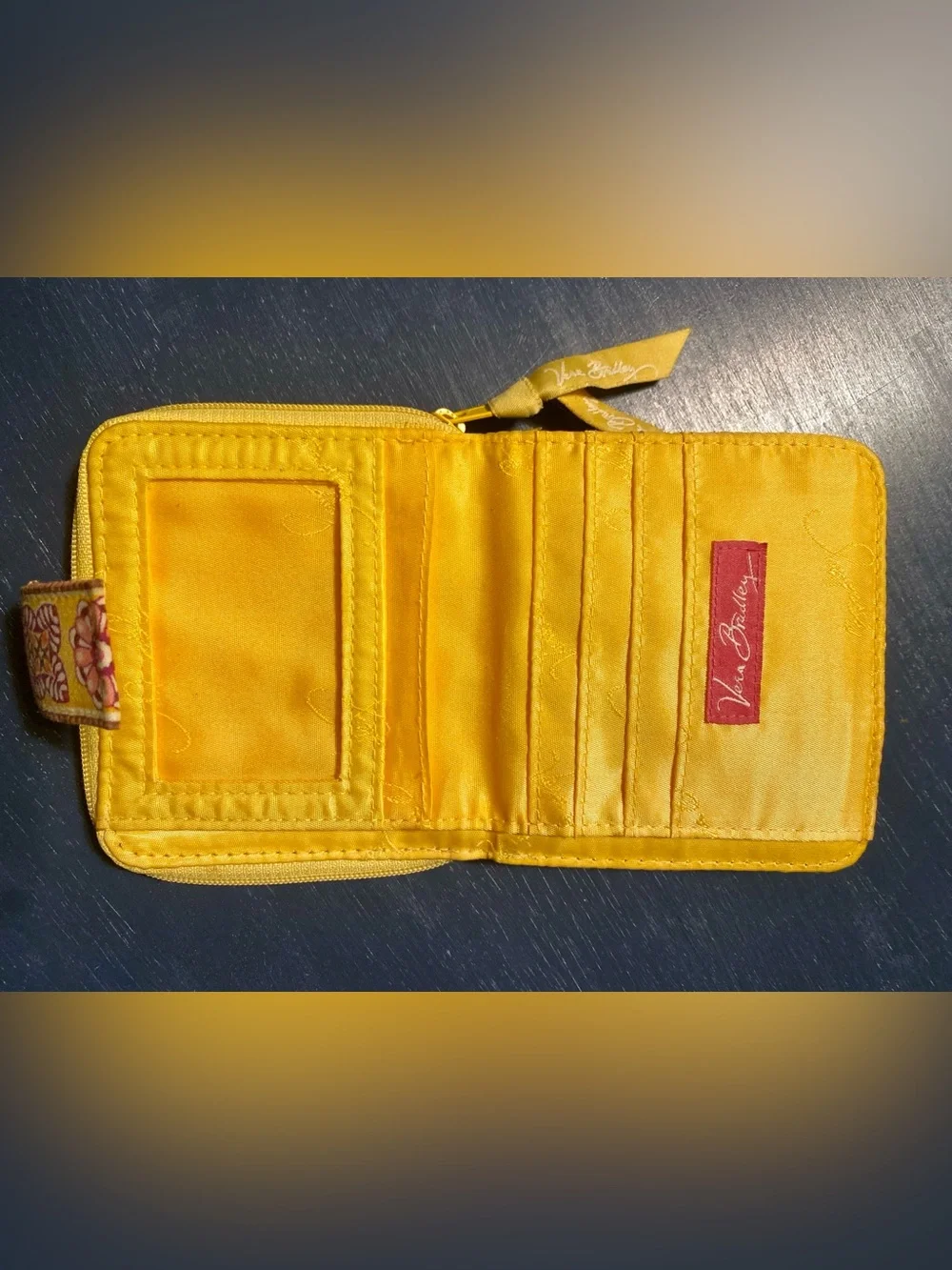 Vera Bradley Yellow Floral Zip Wallet - Women's Compact Card Holder - Picture 5 of 6